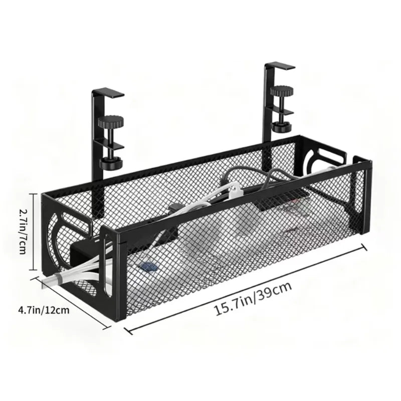 Under-Desk Cable Management Tray (No Drilling Required), Clip-On Metal Mesh Cable Management Tray, Home Office Cable Organiser