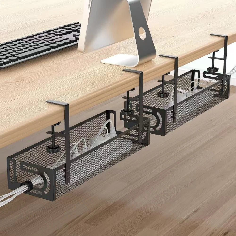 Under-Desk Cable Management Tray (No Drilling Required), Clip-On Metal Mesh Cable Management Tray, Home Office Cable Organiser