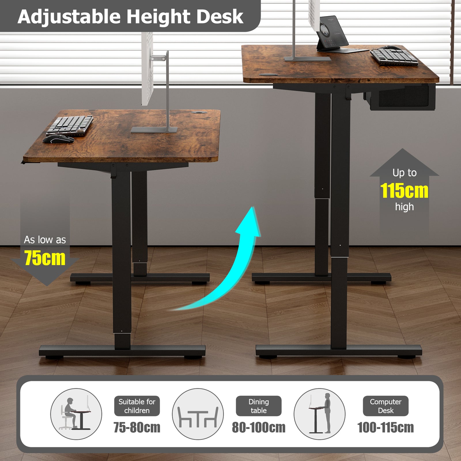 Height Adjustable Electric Standing Desk with Desk Drawer