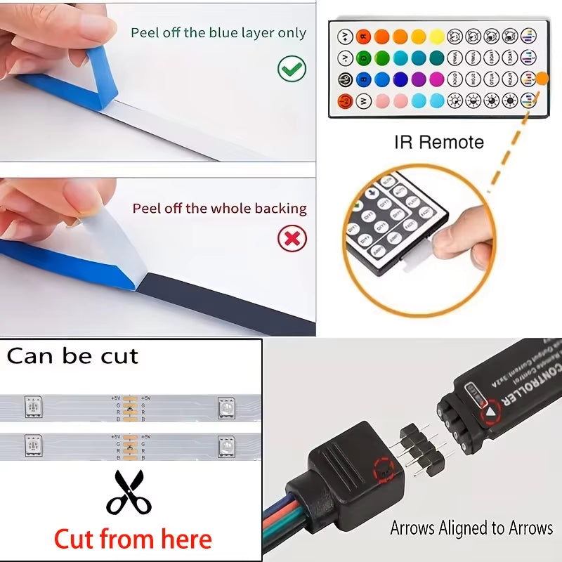 RGB Led Strip Lights 1M-40M Led Room Light with APP Control Flexible Ribbon Luces Led Tape for Room Bedroom Decoration