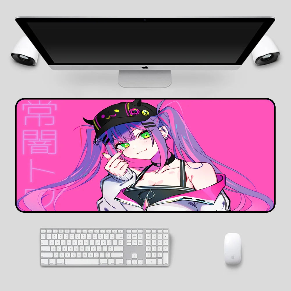 Pink Cute Girl Anime RGB Mousepad Tokoyami Towa Laptop Desktop Mousepad XXL Led Mouse Pad Backlit Keyboard Mat Gaming Mouse Pad