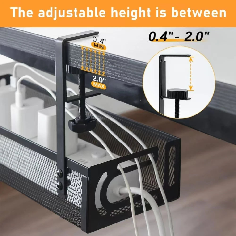 Under-Desk Cable Management Tray (No Drilling Required), Clip-On Metal Mesh Cable Management Tray, Home Office Cable Organiser